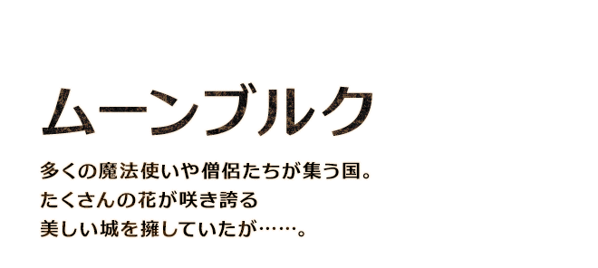 【ムーンブルク】多くの魔法使いや僧侶たちが集う国。たくさんの花が咲き誇る美しい城を擁していたが……。
