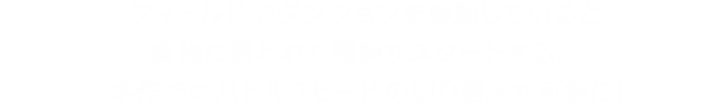 フィールドやダンジョンを移動していると魔物に襲われて戦闘がスタートする。本作ではバトルスピードの切り替えが可能に!